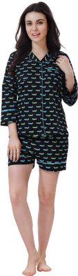 piu Women Printed Black Top & Shorts Set