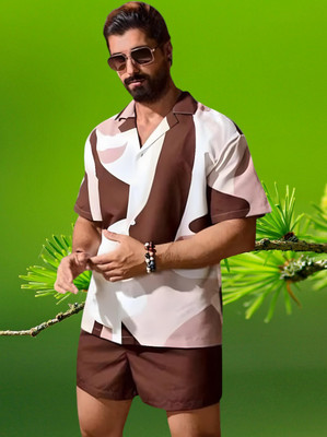 DHAMELIYA ENTERPRISE Men Printed Beige Top & Shorts Set
