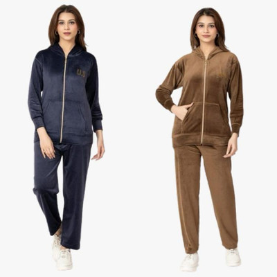 US Trendz Women Solid Blue, Brown Night Suit Set