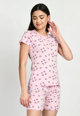 IndiWeaves Women Floral Print Pink Top & Shorts Set