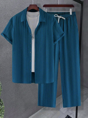 HARI TRENDZ CLOTHING Men Self Design Blue Night Suit Set