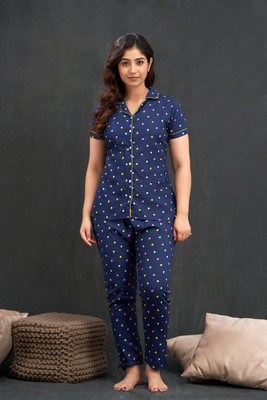 DreamBe Women Printed Blue Night Suit Set