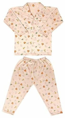 MW PRINTS Baby Boys & Baby Girls Printed Beige Night Suit Set