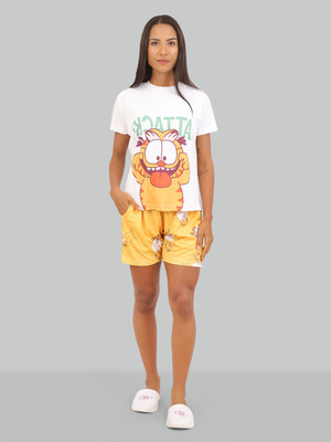 R V Enterprise Women Printed Yellow, White Top & Shorts Set