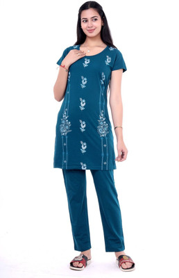 Clint Women Solid Blue Night Suit Set