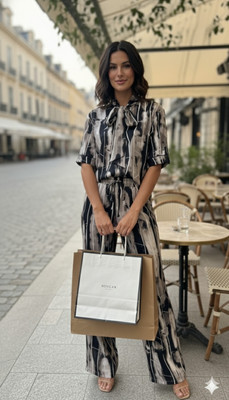 AVNOUR Women Printed Grey Shirt & Pyjama set