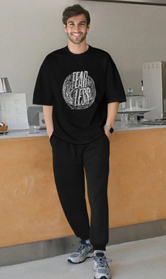 TRIPR Men Printed Black Night Suit Set