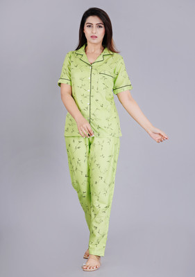 TREND ME Women Printed Green Shirt & Pyjama set