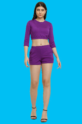 elegance redefined Women Solid Purple Top & Shorts Set