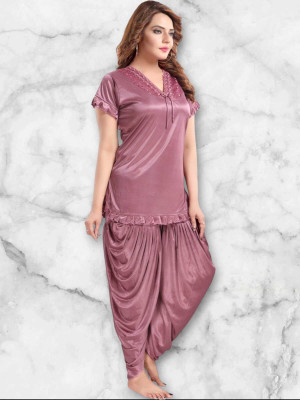Mad Venom Women Self Design Purple Night Suit Set