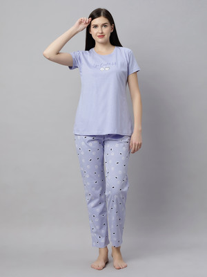 QUIRA Women Printed Purple Top & Pyjama Set