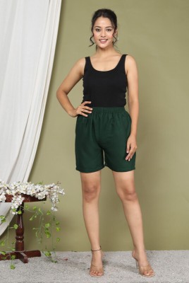 LAOMI Solid Women Green Regular Shorts