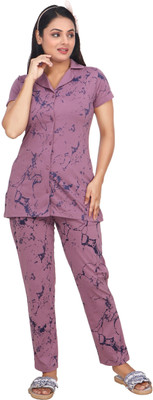 Clint Women Printed Purple Night Suit Set