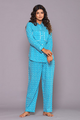 DreamBe Women Printed Light Blue Night Suit Set