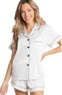 Vd hub Women Solid White Night Suit Set
