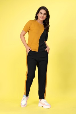 JK Creation Women Colorblock Yellow, Black Night Suit Set