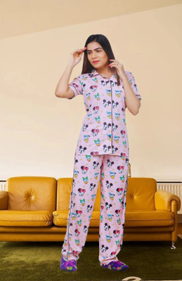 Mukhiyajee Women Printed Pink Shirt & Pyjama set
