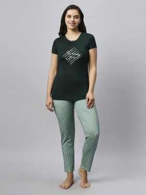 QUIRA Women Printed Green Top & Pyjama Set