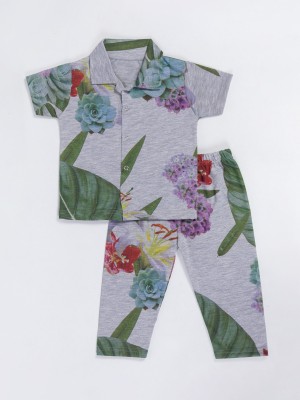 Ocyan Baby Boys & Baby Girls Printed Grey Night Suit Set