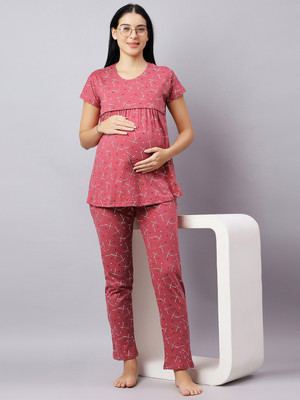 DZZO Women Printed Pink Top & Pyjama Set