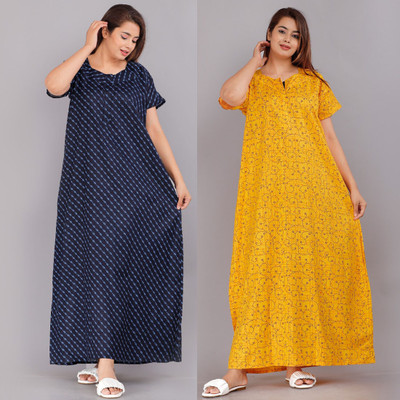 GulabiNagri Women Printed Blue, Yellow Night Suit Set