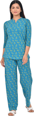 Digsel Cool Cotton Women Printed Green Top & Pyjama Set
