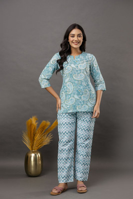 JASORIYA Women Printed Multicolor, Blue, White Night Suit Set