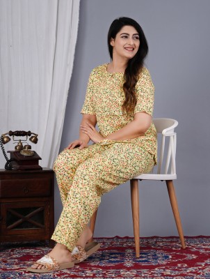 DIMPLE EXPORTS Women Printed Yellow Night Suit Set