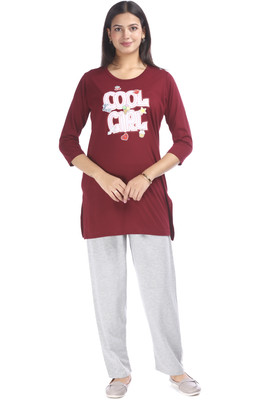 E-MAX Women Solid Multicolor Night Suit Set