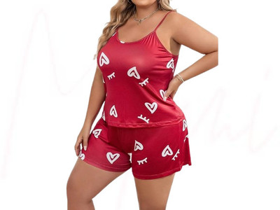 Aivora Women Printed Red, White Top & Shorts Set