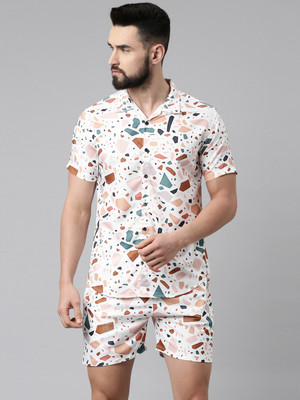 TRUNDZ Men Printed White Night Suit Set