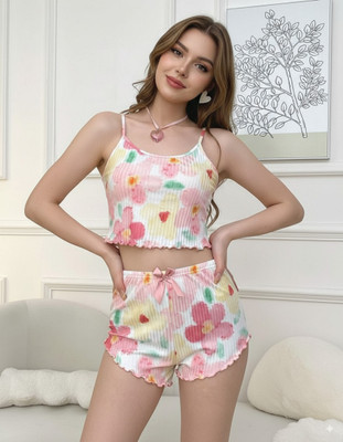 avyanga Women Printed Black Top & Shorts Set