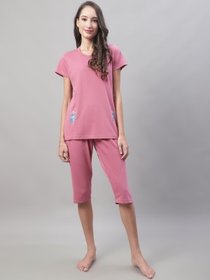 KELINGSTER Women Self Design Pink Night Suit Set