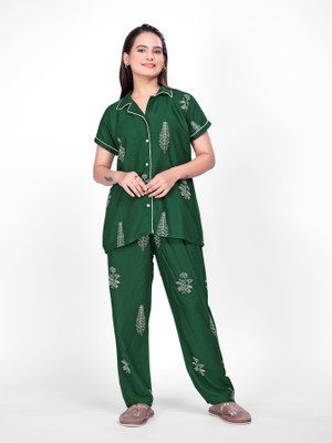 jashprint Women Printed Green Top & Pyjama Set
