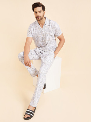 SWEET DREAMS Men Printed Grey Top & Pyjama Set