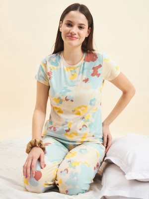 SWEET DREAMS Women Printed Green Top & Pyjama Set