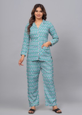 CTMTEX Women Floral Print Green Shirt & Pyjama set