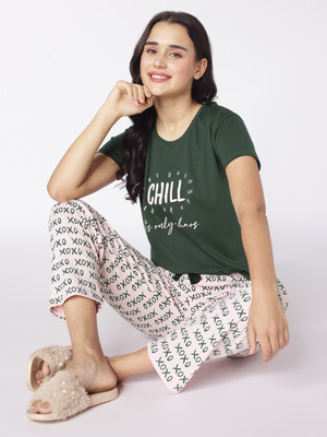 Beebelle Women Printed Green Night Suit Set