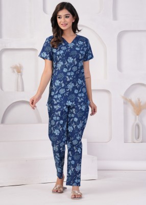 MRPG FASHION Women Printed Blue Top & Pyjama Set