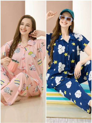 Trade Zone Women Printed Multicolor Shirt & Pyjama set