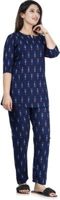 LAOMI Women Self Design Blue Night Suit Set