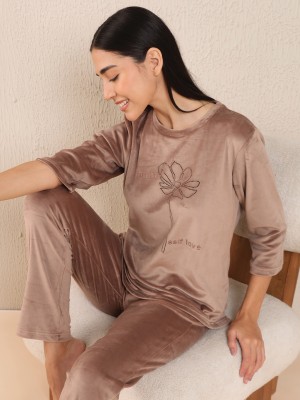 SWEET DREAMS Women Solid Brown Top & Pyjama Set