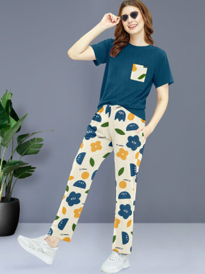BelleBird Women Printed Multicolor Night Suit Set