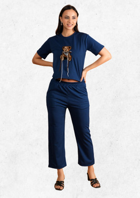 METRONAUT Women Animal Print Blue Night Suit Set
