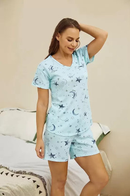 Homeroot Women Printed White Night Suit Set