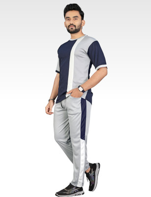 LINSOR FASHION Men Colorblock Grey Night Suit Set