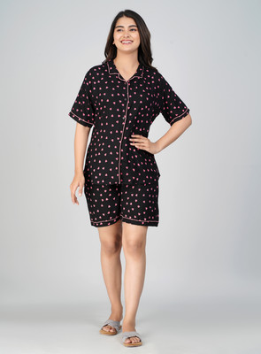 JAIMITI Women Printed Black Top & Shorts Set