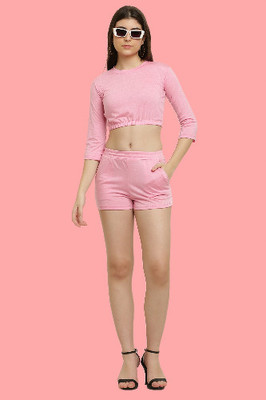 elegance redefined Women Solid Pink Top & Shorts Set
