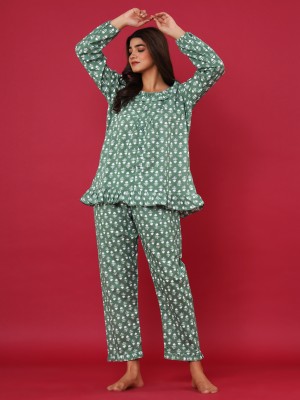 Asthas Fashion Corner Women Solid Green Shirt & Pyjama set