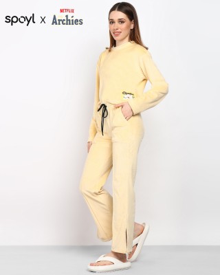 Unrule Women Solid Yellow Top & Pyjama Set